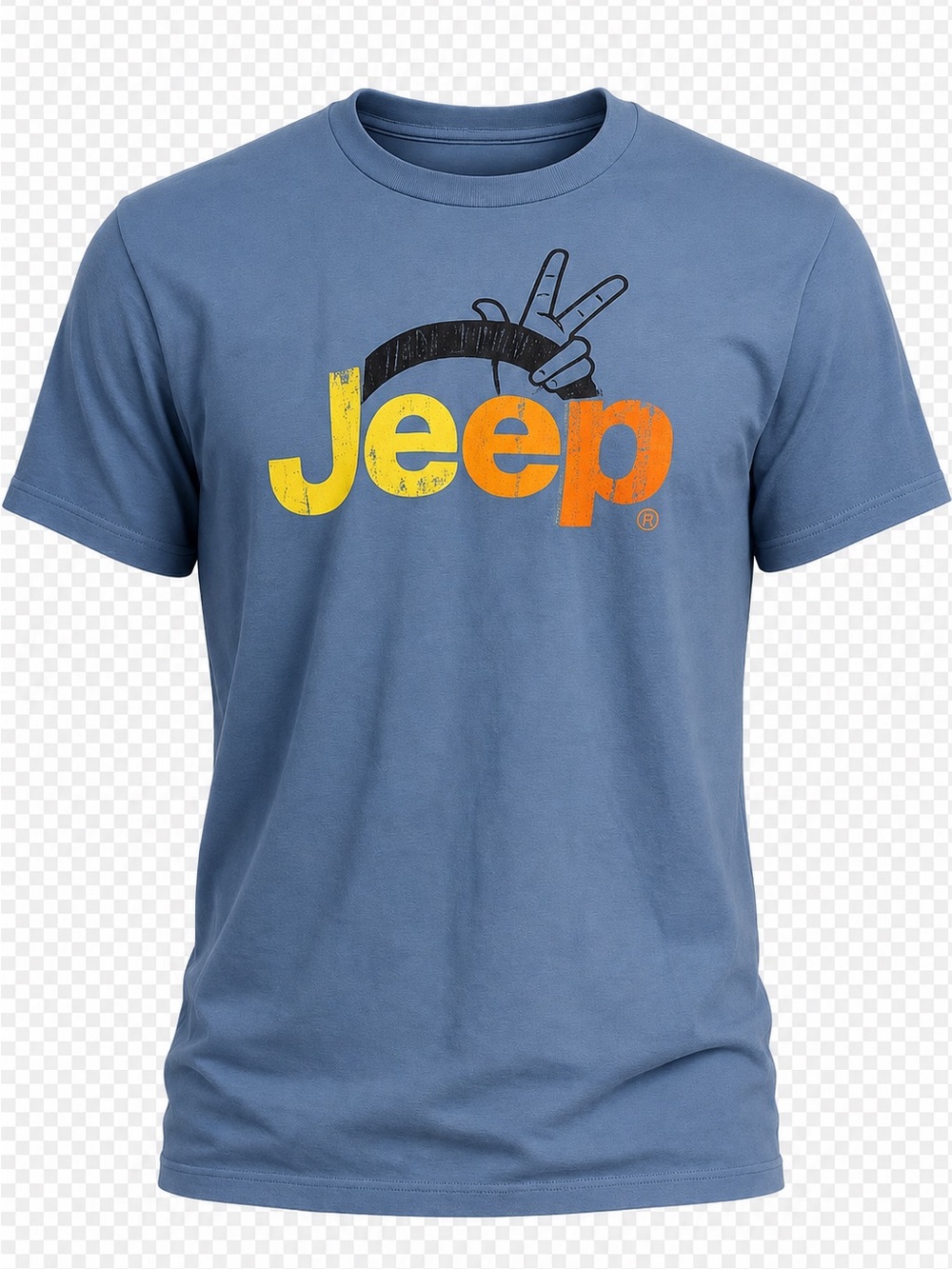 Jeep Blue Short Sleeve Tee with Yellow-Orange Logo (L)